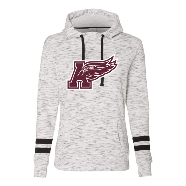 J. America - Women’s Mélange Fleece Striped-Sleeve Hooded Sweatshirt - Printed Logo **Add Name for $5! ** Thumbnail