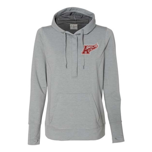 J. America Womens Omega Stretch Snap Placket Hooded Pullover - Embroidered Logo **Add Name for $5! ** Thumbnail