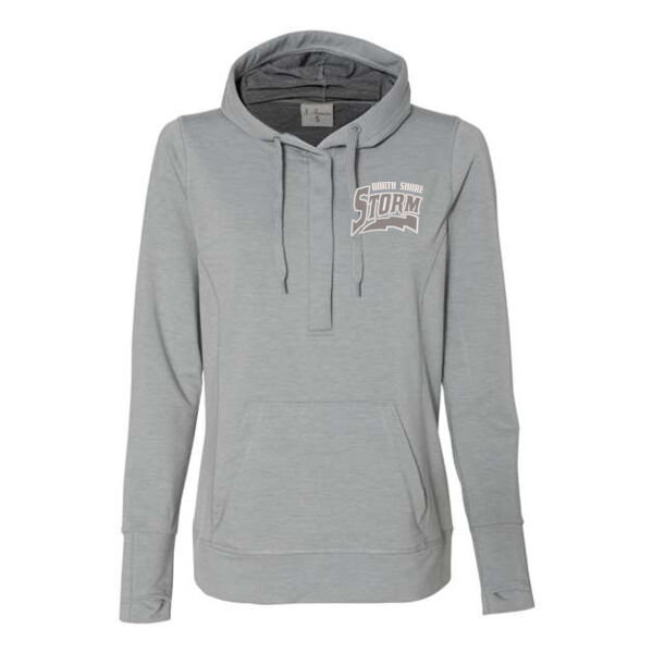 J. America Womens Omega Stretch Snap Placket Hooded Pullover - Embroidered Logo **Add Name for $5! ** Thumbnail