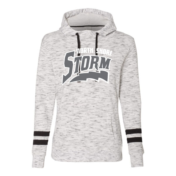 J. America Womens Melange Fleece Striped Sleeve Hooded Sweatshirt - Printed Logo **Add Name for $5! ** Thumbnail