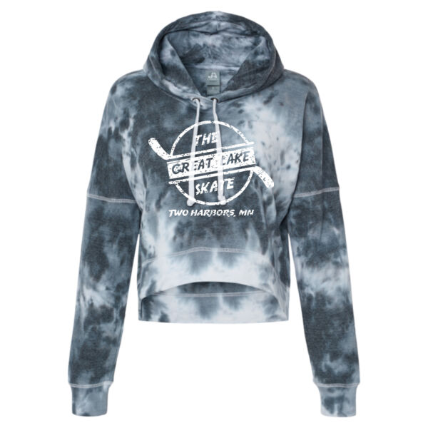 J. America Womens Crop Hooded Sweatshirt - Printed Logo Thumbnail